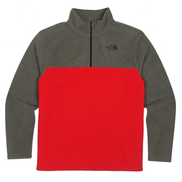The North Face Boys Glacier 1/4 Zip Fleece Pullover Sweatshirt Red Gray Size L - Picture 1 of 7